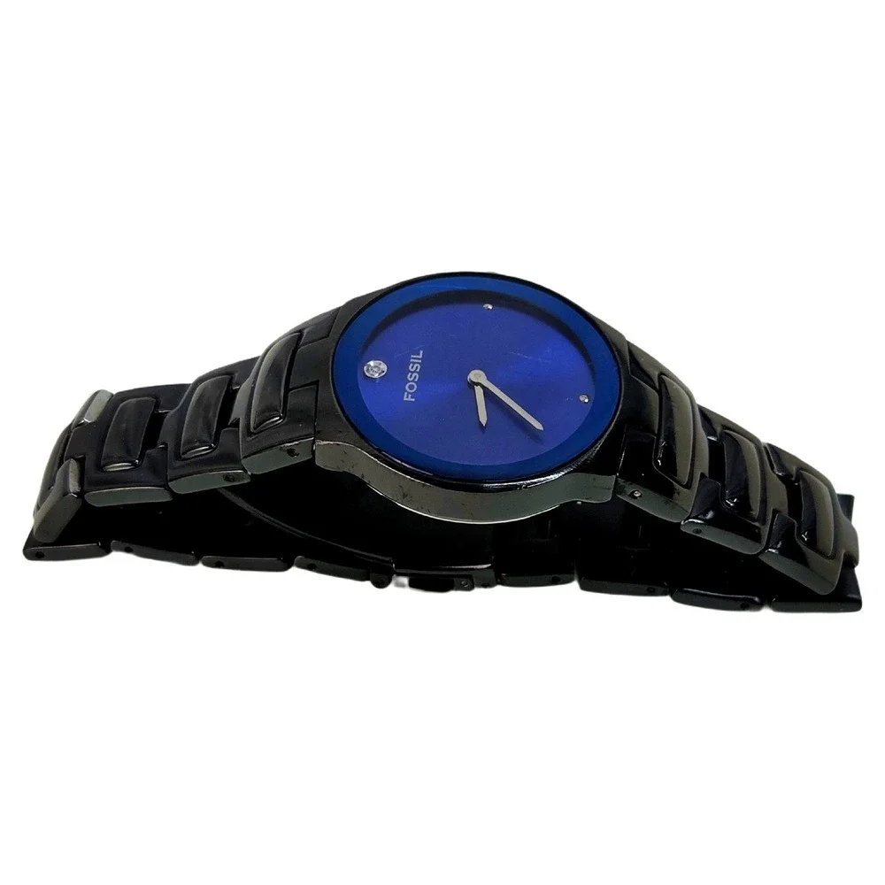 Fossil Arkitekt FS-4281 Watch Black Steel Blue Diamond Dial Minimalist EUC Mens